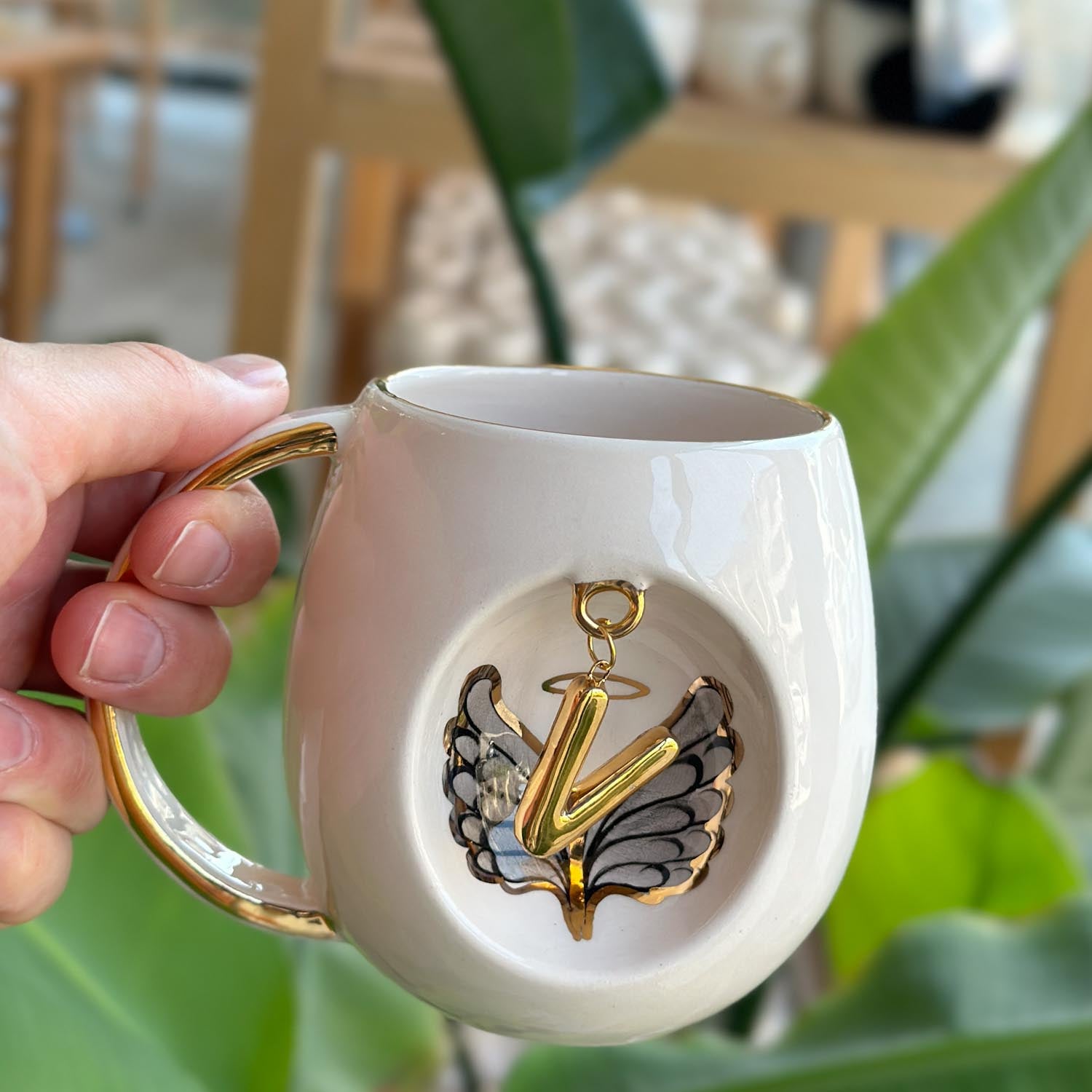 Angel Wings With Halo Mug Black - BSK Ceramics Handmade