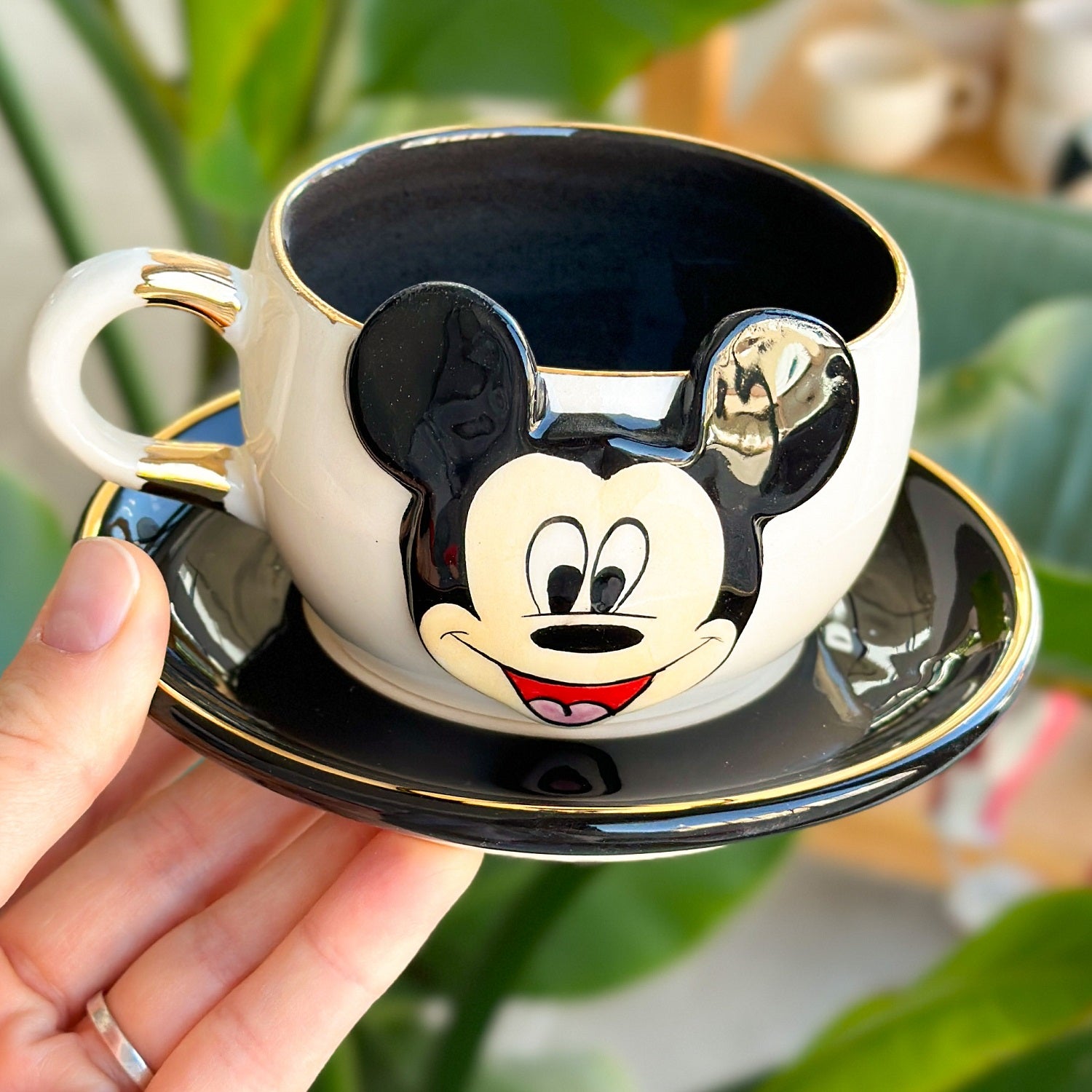 Mickey Mouse Tea Mug Black - BSK Ceramics Handmade