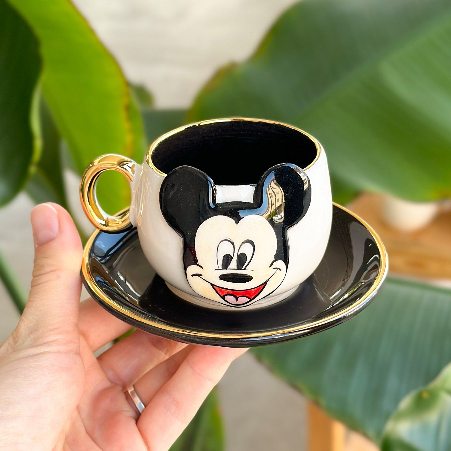 Mickey Mouse Coffee Cup Black - BSK Ceramics Handmade