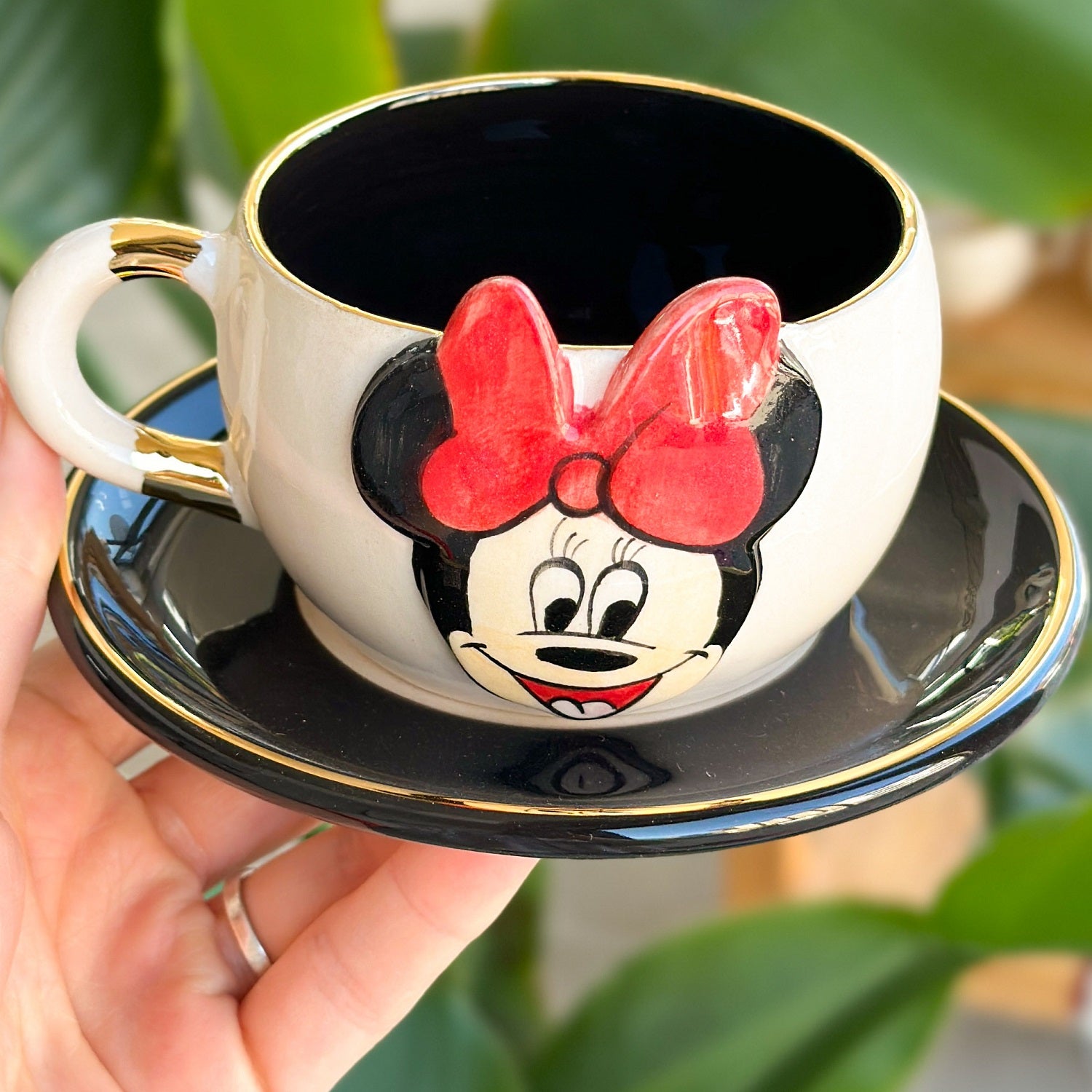 Minnie Mouse Tea Mug Black - BSK Ceramics Handmade