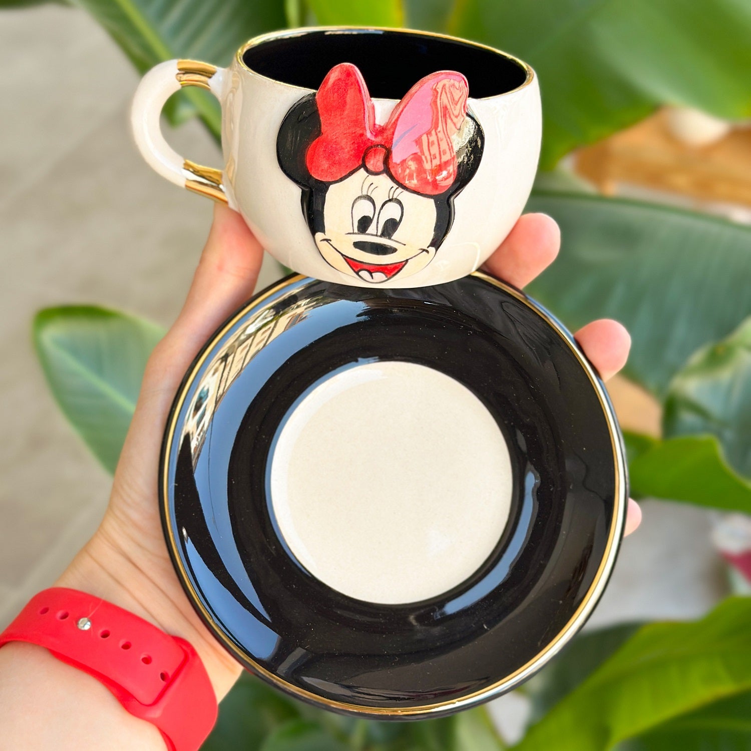 Minnie Mouse Tea Mug Black - BSK Ceramics Handmade