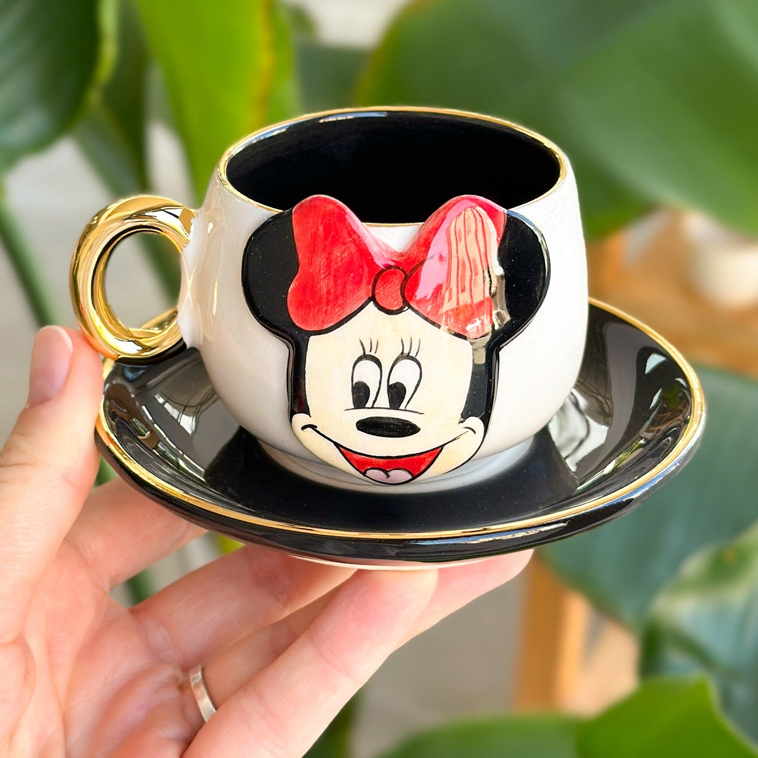 Minnie Mouse Coffee Cup Black - BSK Ceramics Handmade