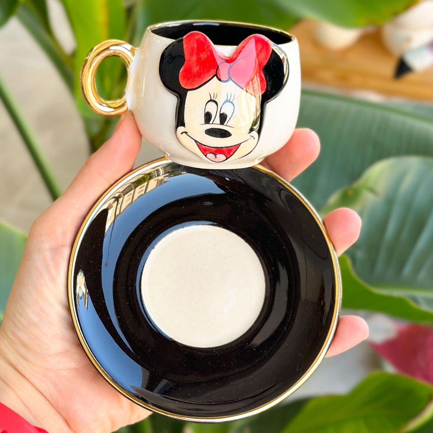 Minnie Mouse Coffee Cup Black - BSK Ceramics Handmade