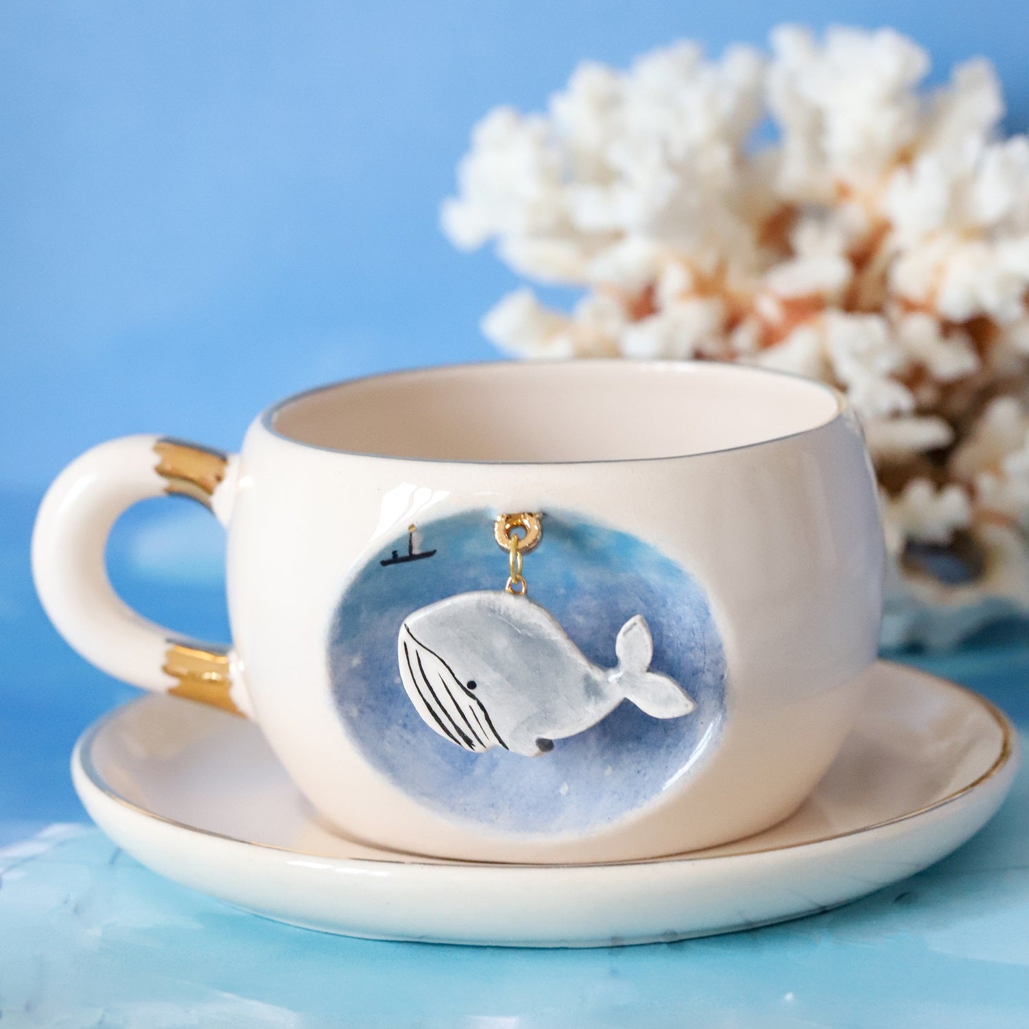 Nature Series Blue Whale Tea Mug - BSK Ceramics Handmade