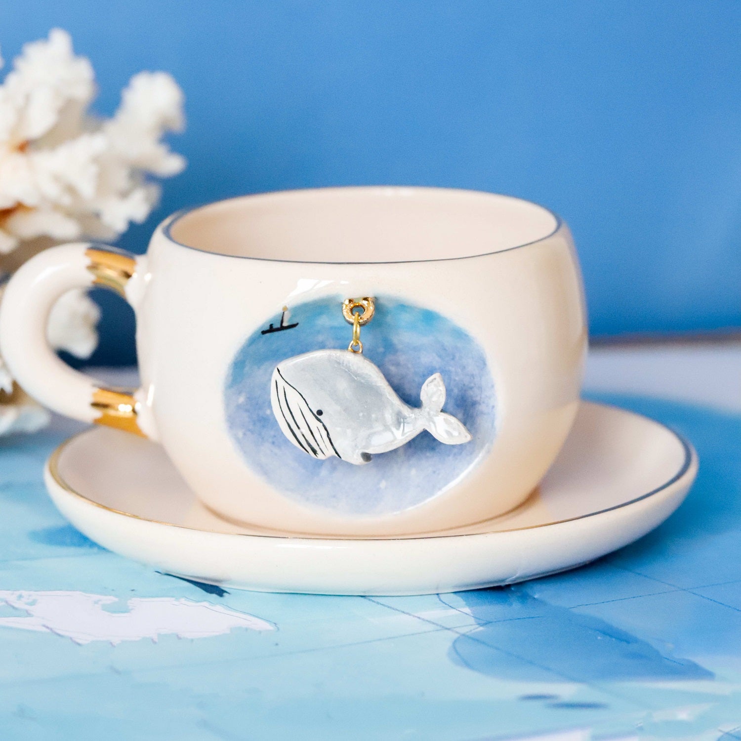 Nature Series Blue Whale Tea Mug - BSK Ceramics Handmade