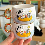 Handmade Ceramic Snoopy Coffee Cup, Coffee Time With Snoopy, Snoopy Sips from His Iconic Coffee Cup - BSK Ceramics Handmade