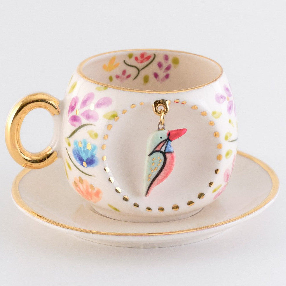 Spring Blossom Bird Turkish Coffee Cup, detail view 2