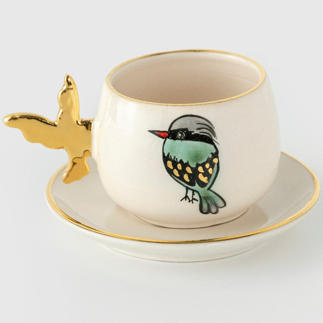 Golden Bird Handle Turkish Coffee Cup Gray, product view