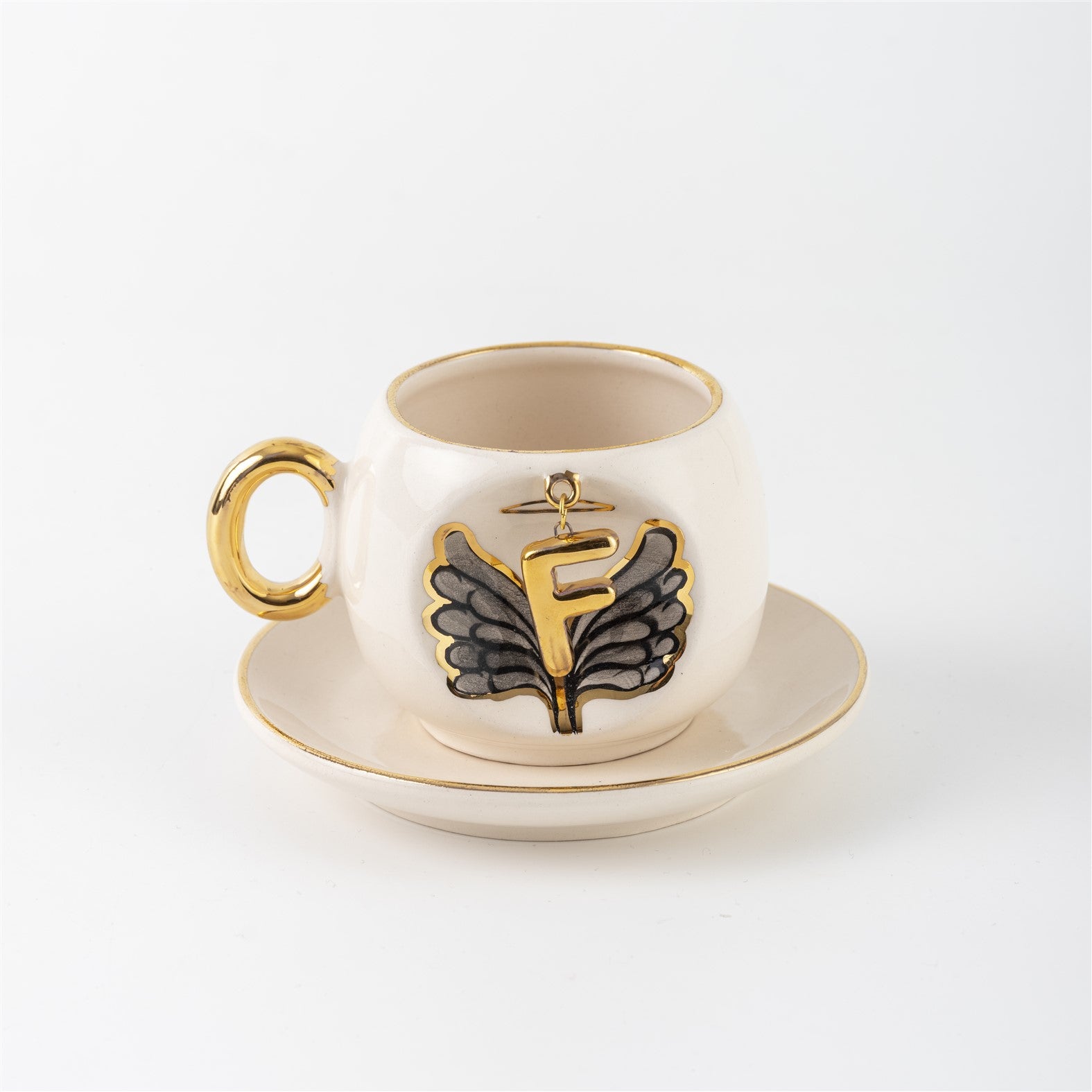 Angel Wings Letter Coffee Cup Black