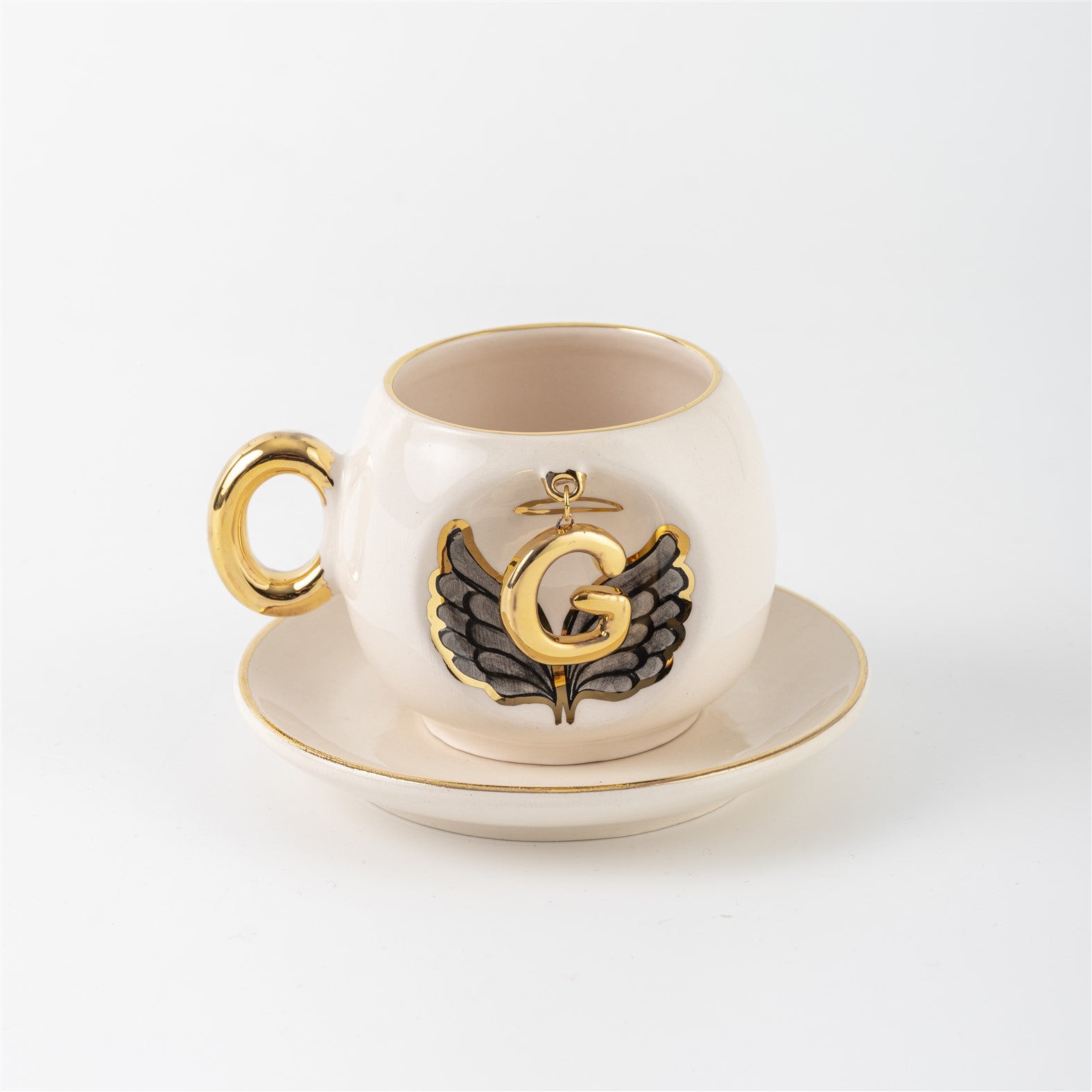 Angel Wings Letter Coffee Cup Black