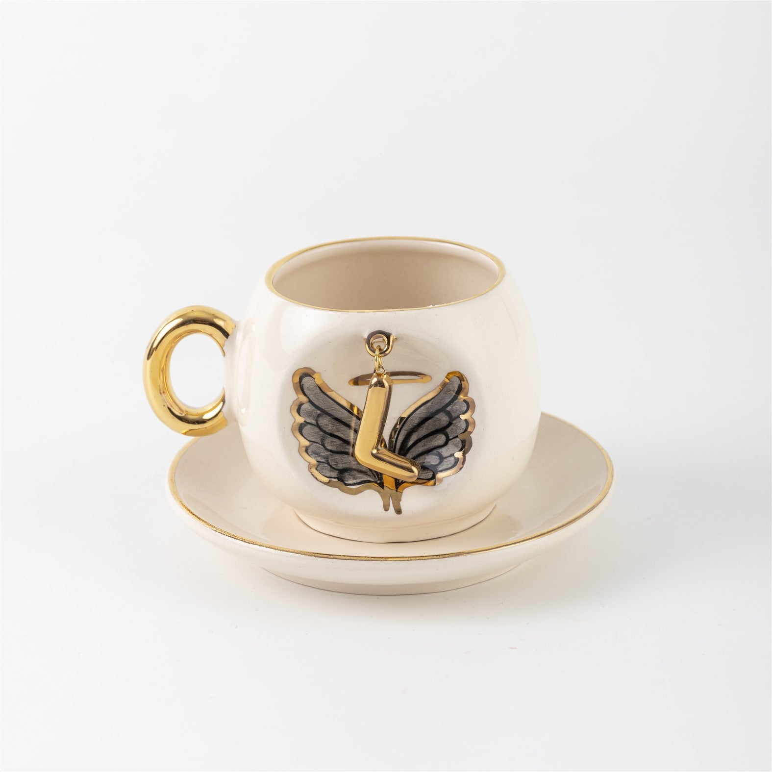 Angel Wings Letter Coffee Cup Black