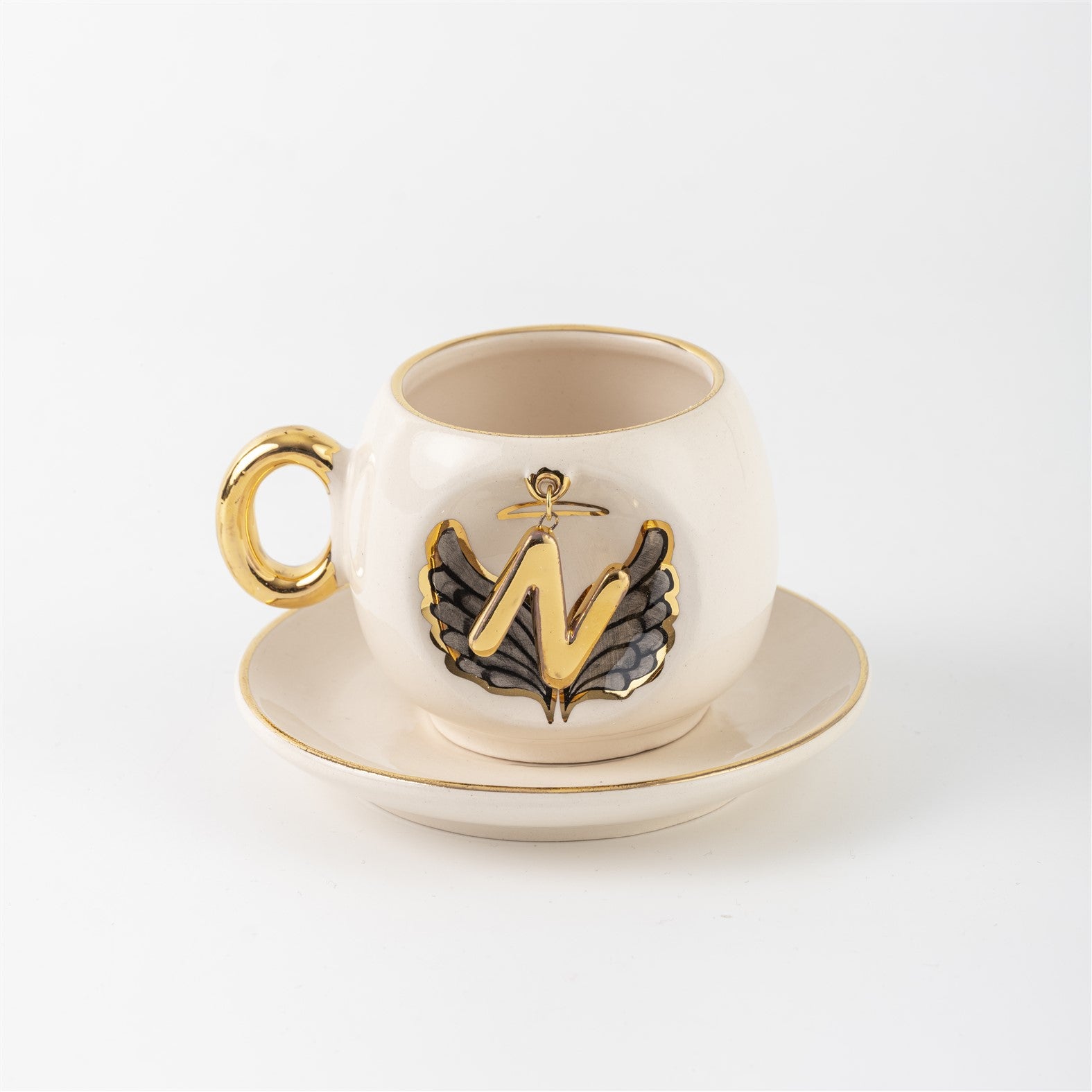 Angel Wings Letter Coffee Cup Black