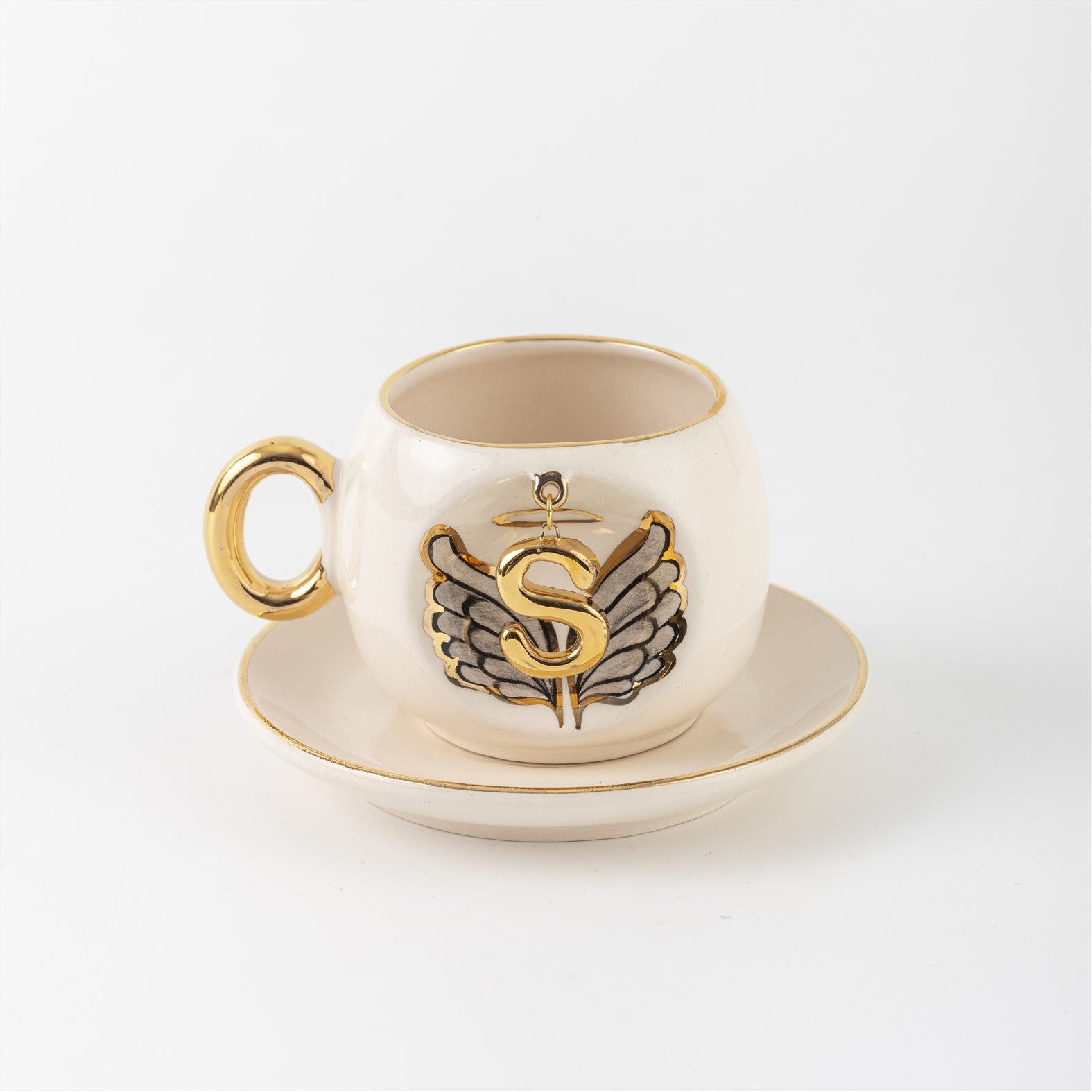 Angel Wings Letter Coffee Cup Black