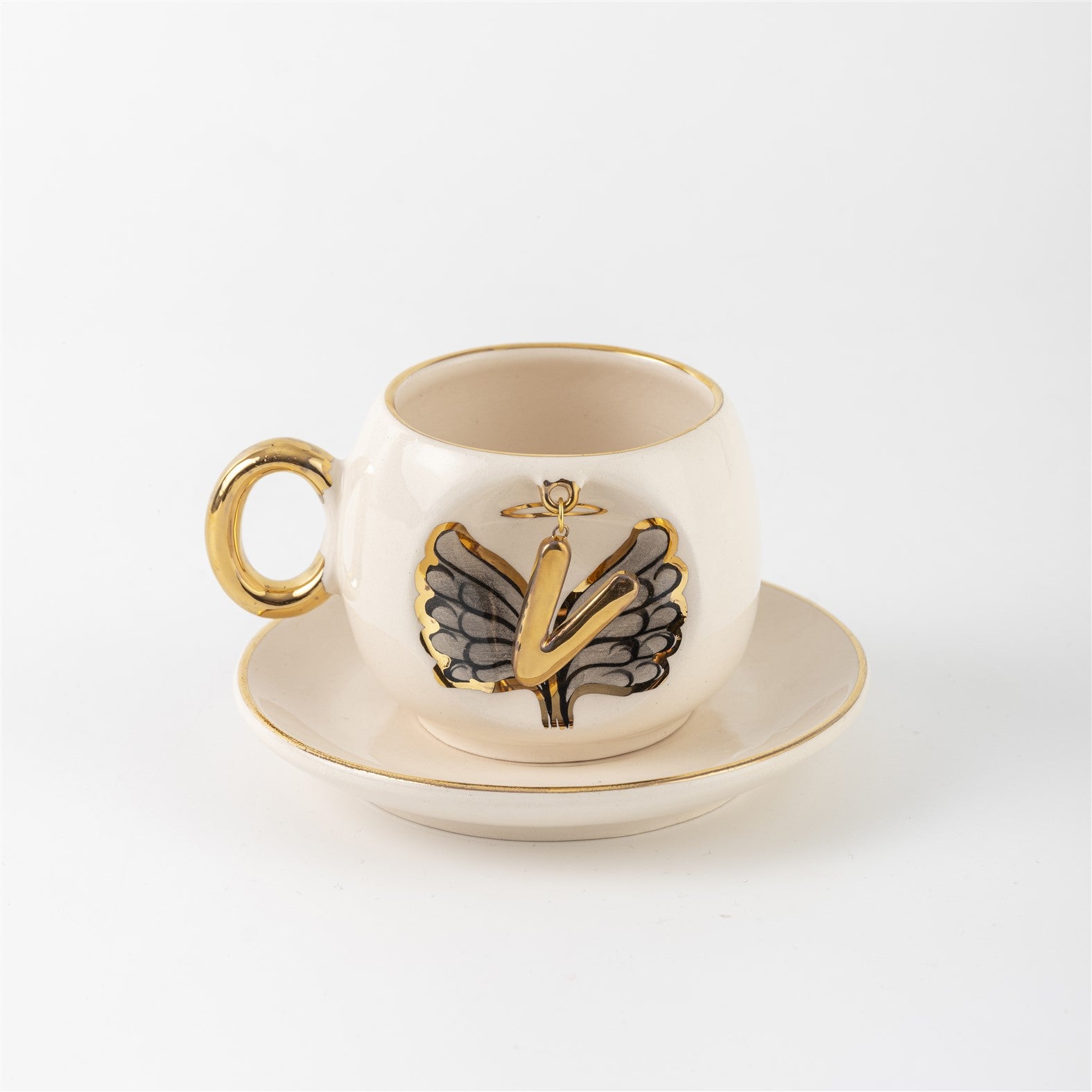 Angel Wings Letter Coffee Cup Black