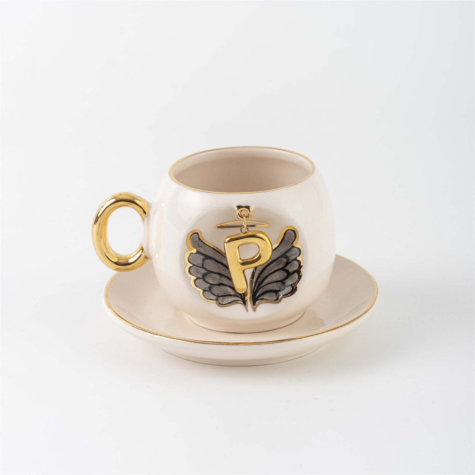 Angel Wings Letter Coffee Cup Black