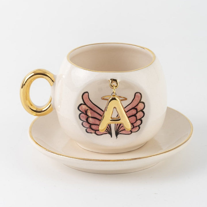 Angel Wings Personalized Turkish Coffee Cup Pink