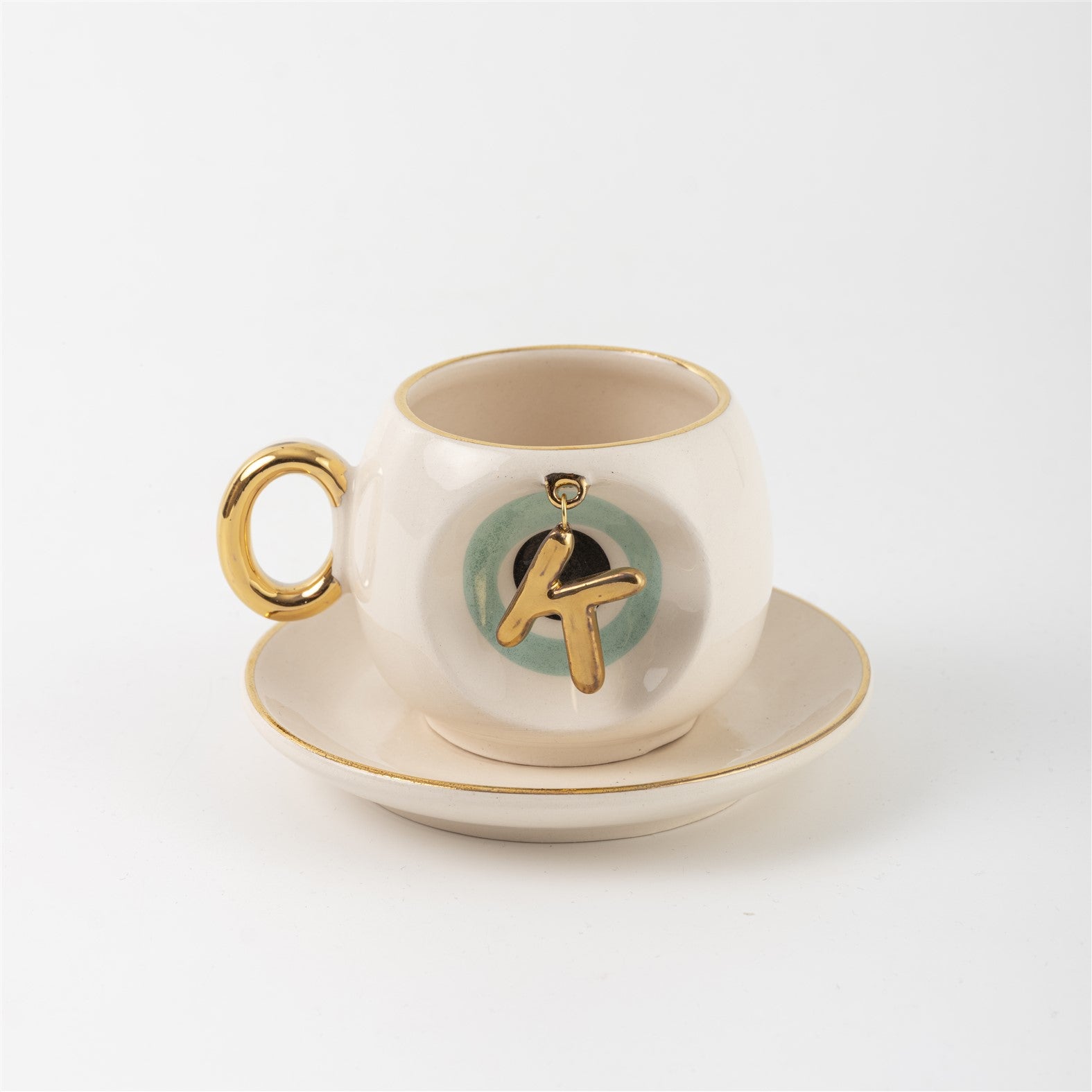 Nazar Tea Turkish Coffee Cup Nile Green with Letter