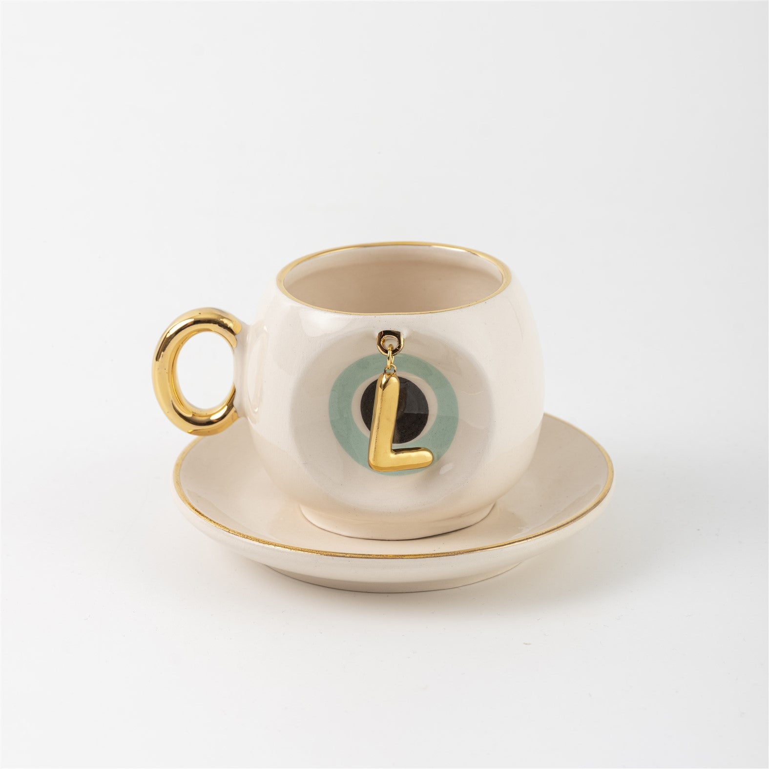 Nazar Tea Turkish Coffee Cup Nile Green with Letter