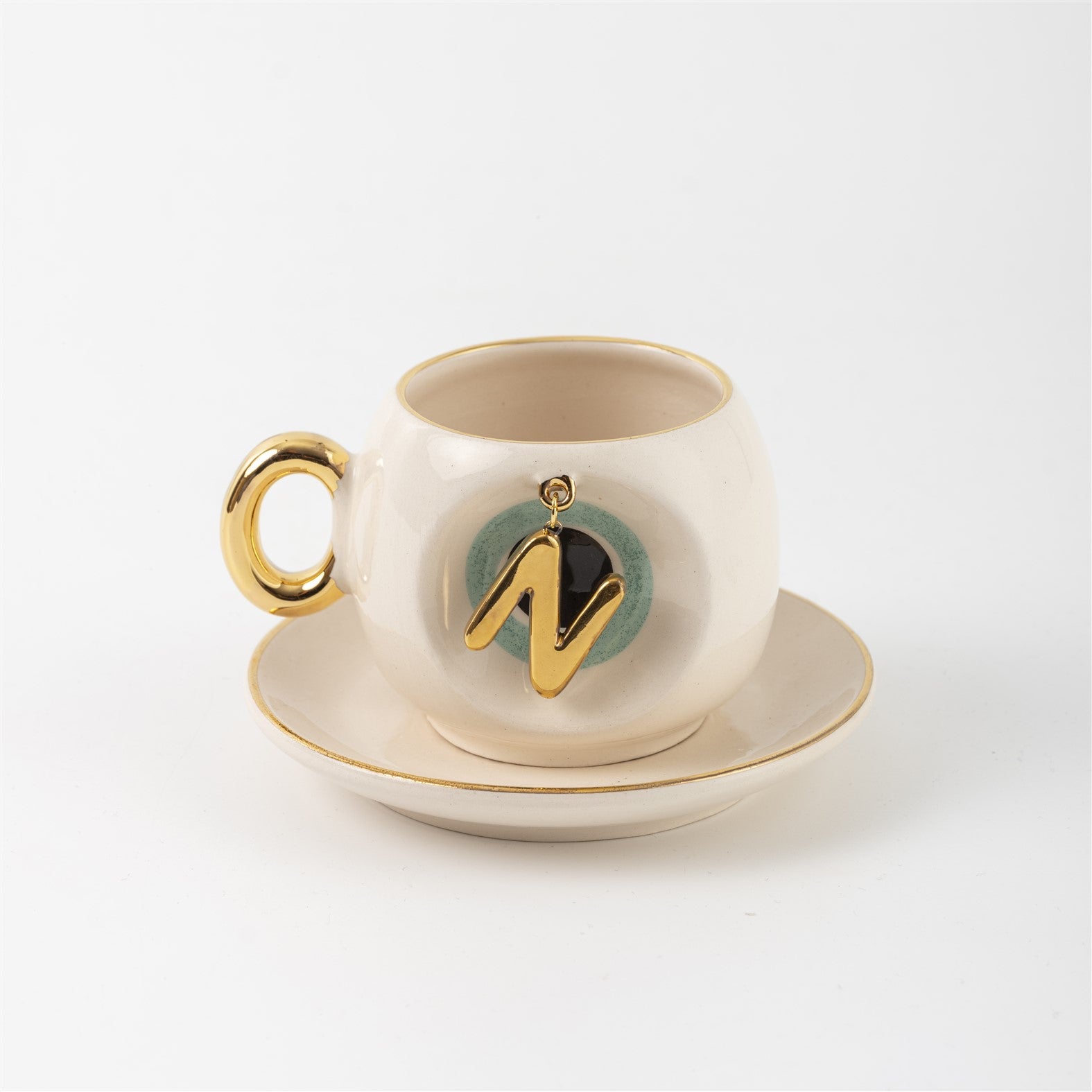 Nazar Tea Turkish Coffee Cup Nile Green with Letter