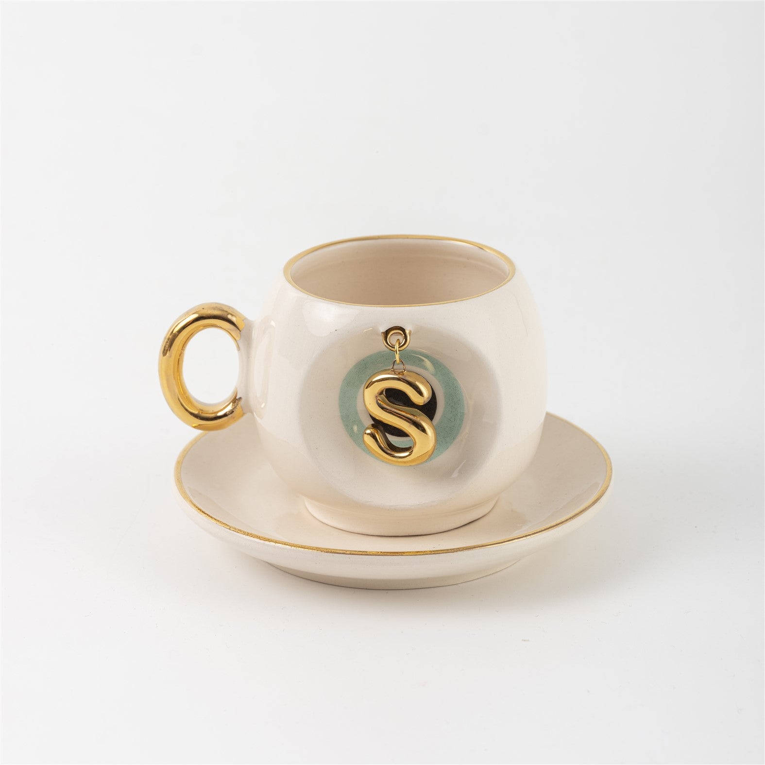 Nazar Tea Turkish Coffee Cup Nile Green with Letter