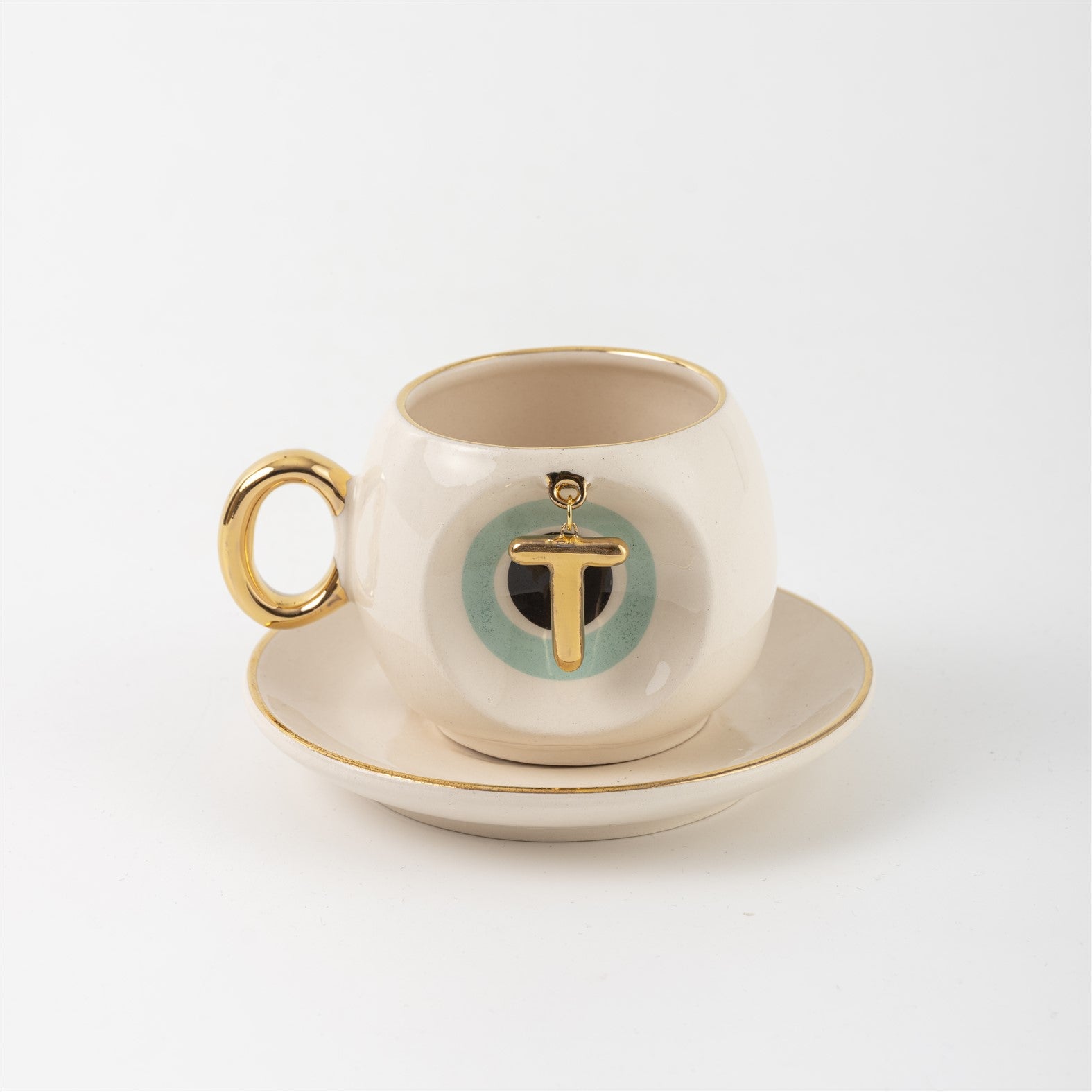 Nazar Tea Turkish Coffee Cup Nile Green with Letter