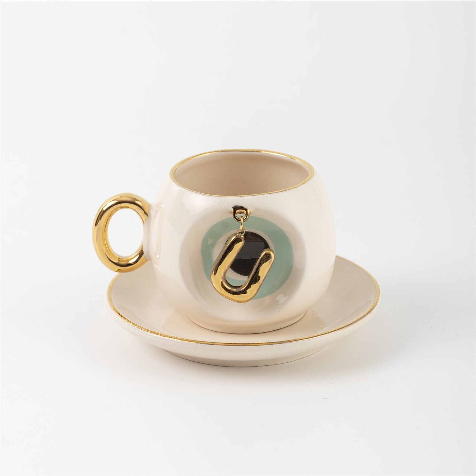 Nazar Tea Turkish Coffee Cup Nile Green with Letter