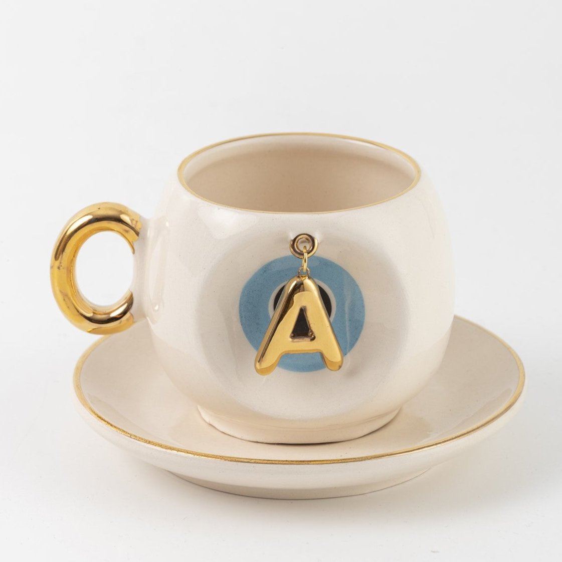 Nazar Tea Turkish Coffee Cup Blue with Letter