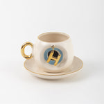 Nazar Tea Turkish Coffee Cup Blue with Letter