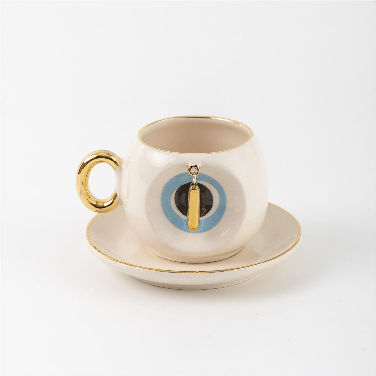 Nazar Tea Turkish Coffee Cup Blue with Letter