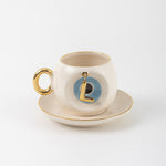 Nazar Tea Turkish Coffee Cup Blue with Letter