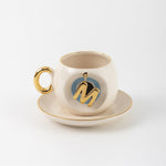 Nazar Tea Turkish Coffee Cup Blue with Letter