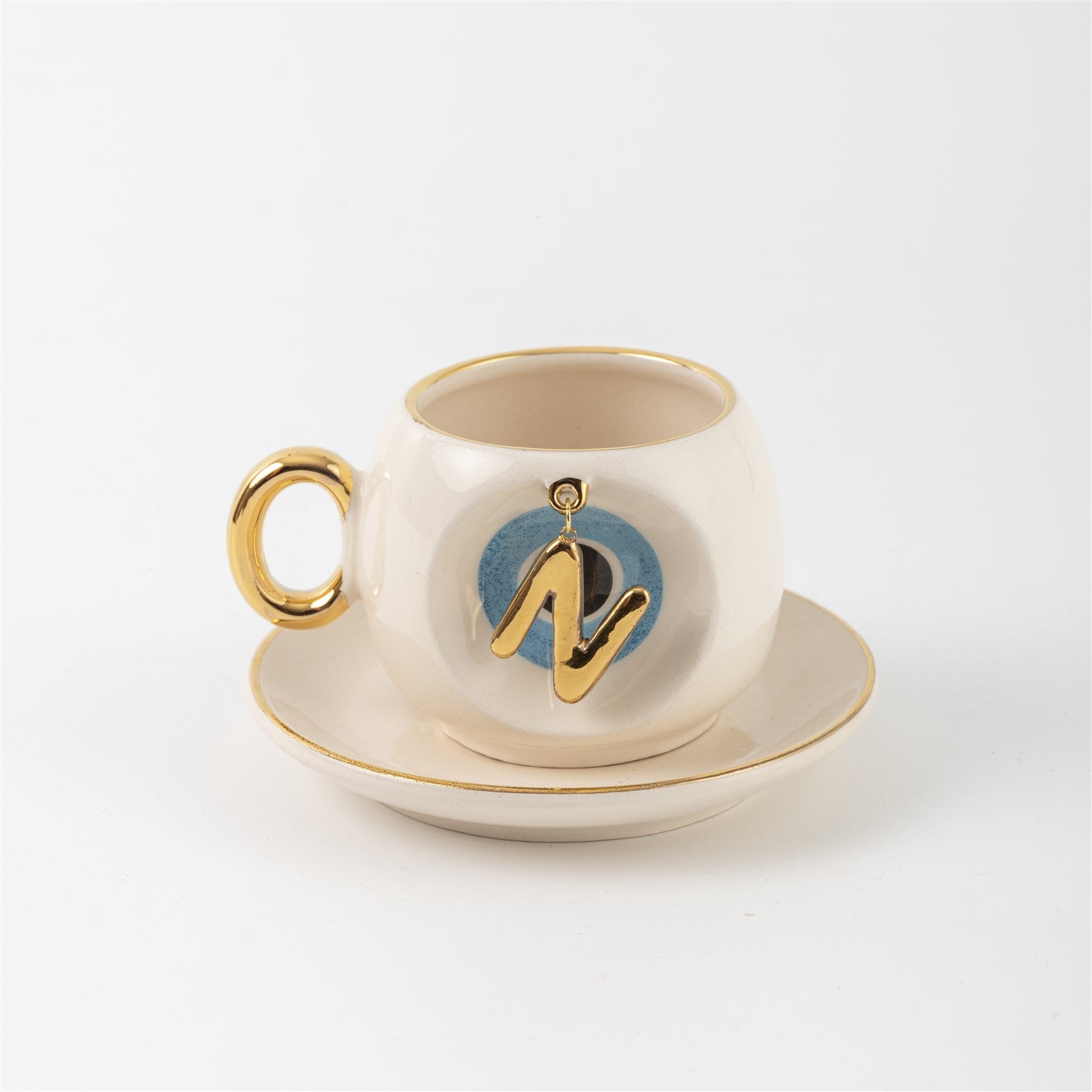 Nazar Tea Turkish Coffee Cup Blue with Letter