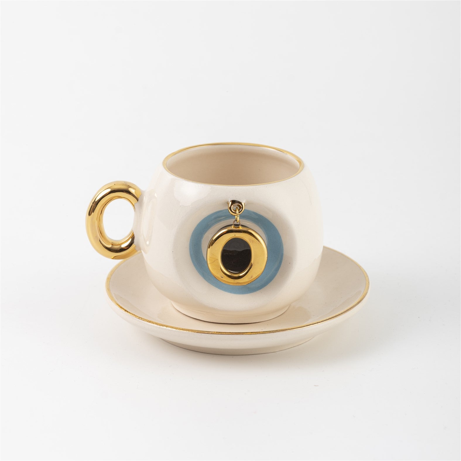 Nazar Tea Turkish Coffee Cup Blue with Letter