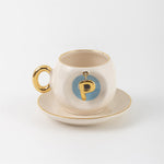 Nazar Tea Turkish Coffee Cup Blue with Letter