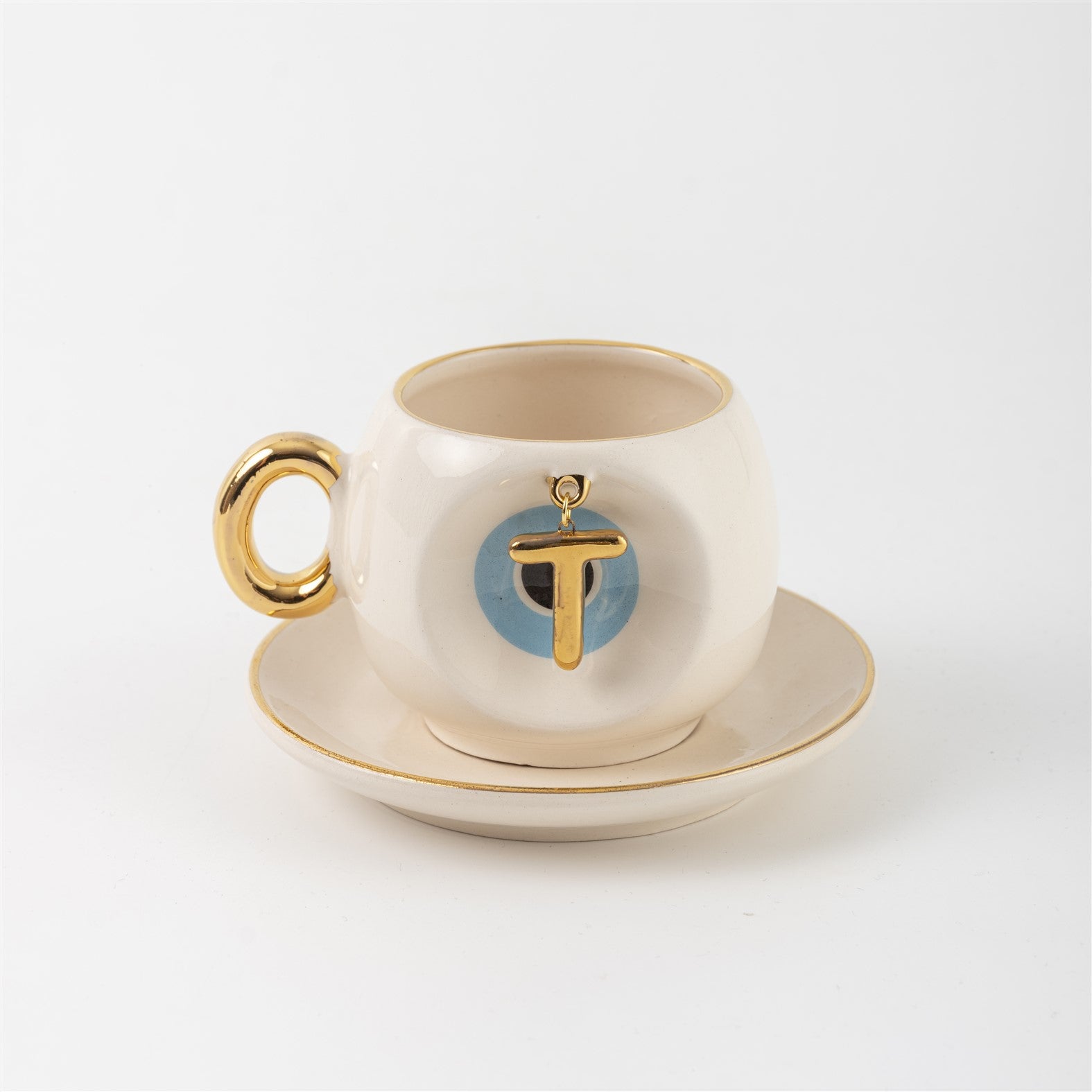 Nazar Tea Turkish Coffee Cup Blue with Letter