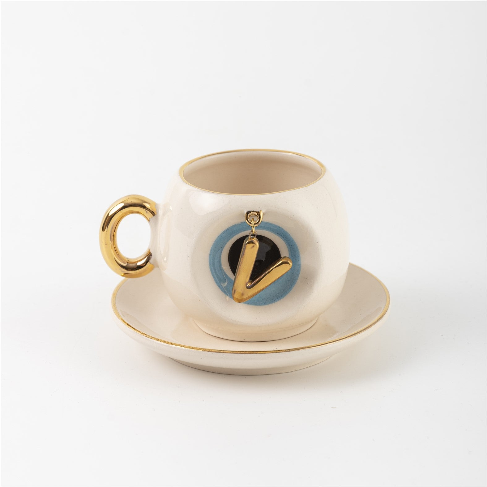 Nazar Tea Turkish Coffee Cup Blue with Letter