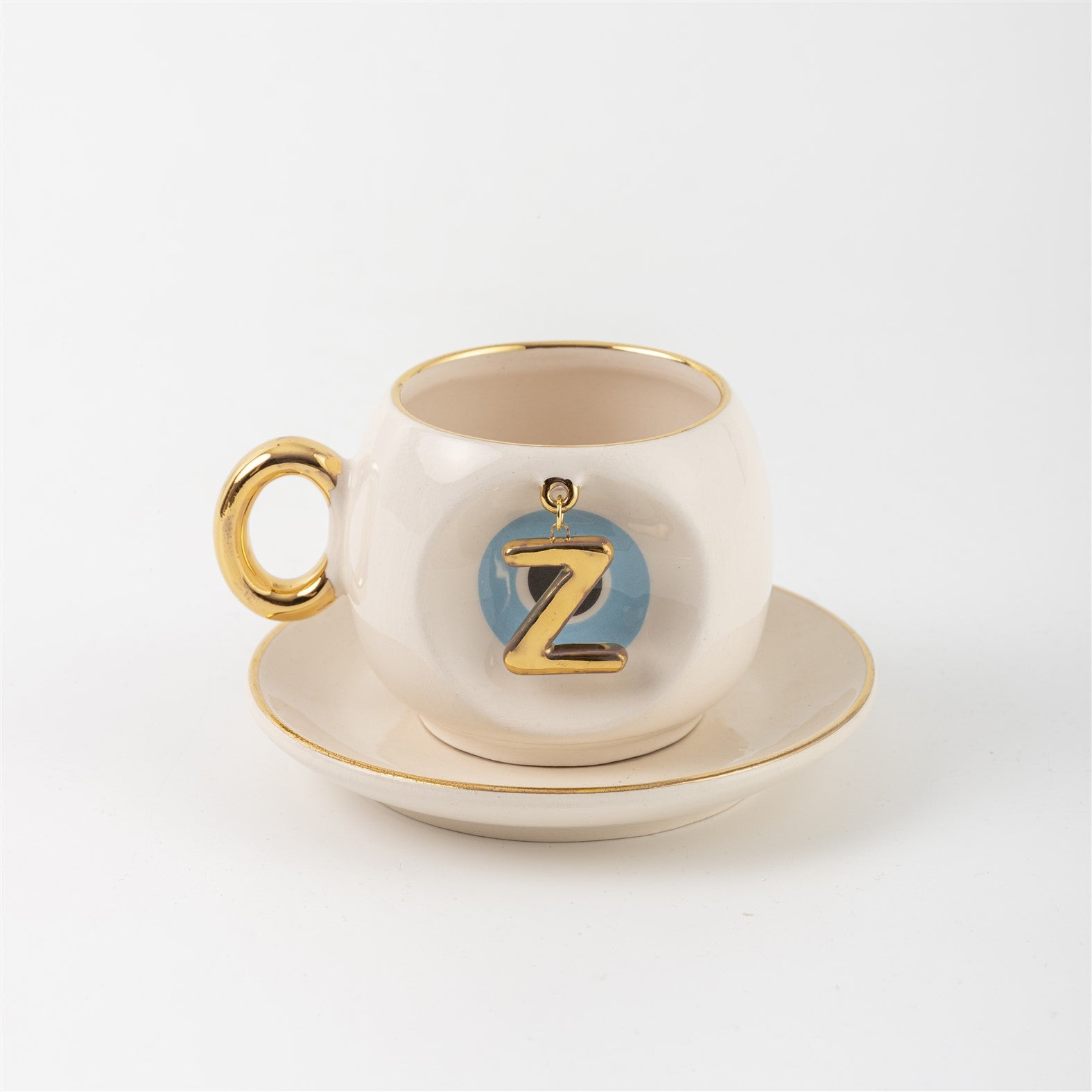 Nazar Tea Turkish Coffee Cup Blue with Letter