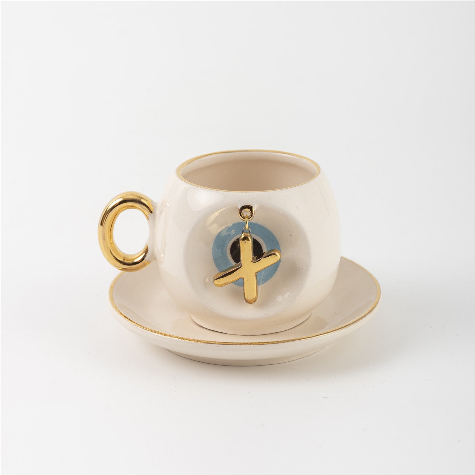 Nazar Tea Turkish Coffee Cup Blue with Letter