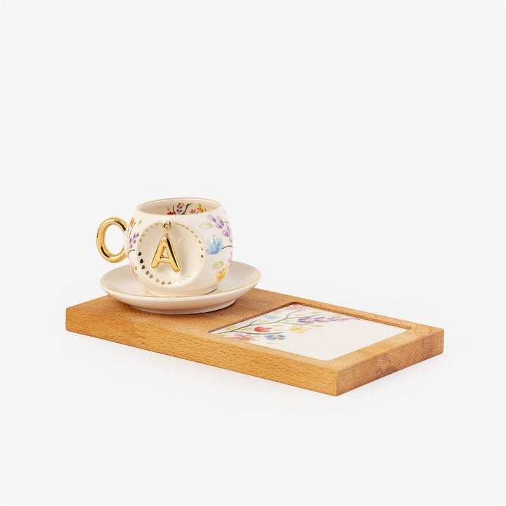 Spring Blossom Personalized Porcelain Turkish Coffee Cup Presentation Set
