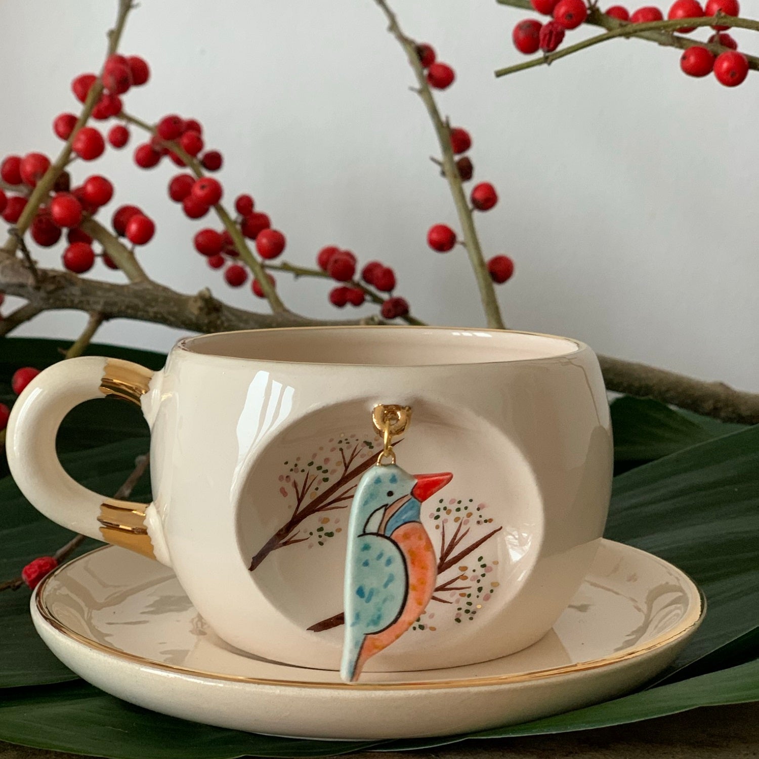 Nature Series Kingfisher Tea Mug - BSK Ceramics Handmade