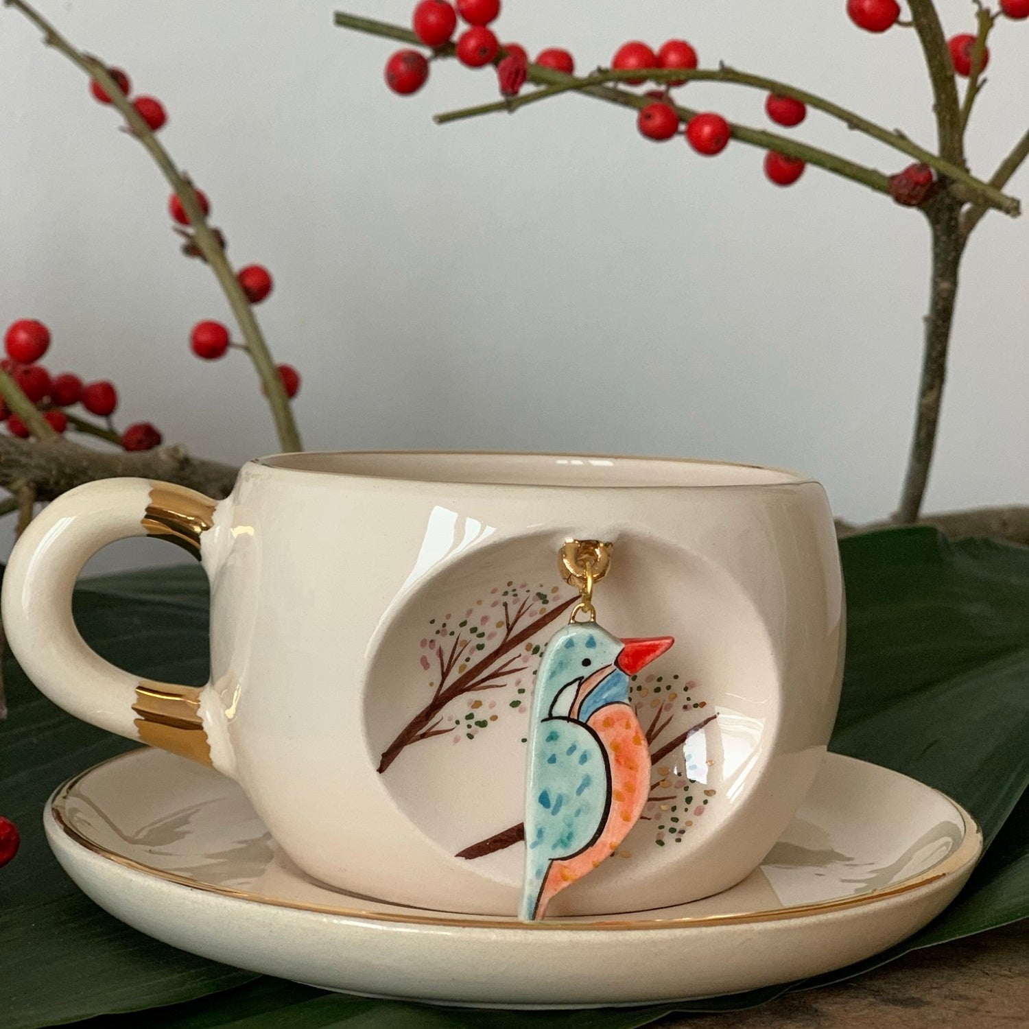 Nature Series Kingfisher Tea Mug - BSK Ceramics Handmade