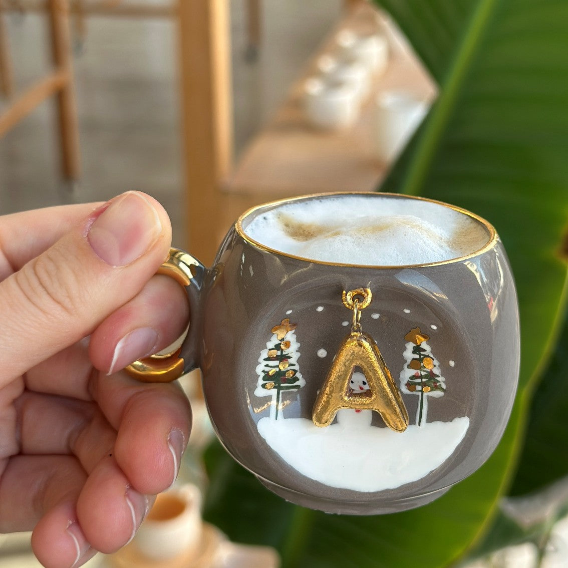 Winter Personalized Turkish Coffee Cup Taupe, product view