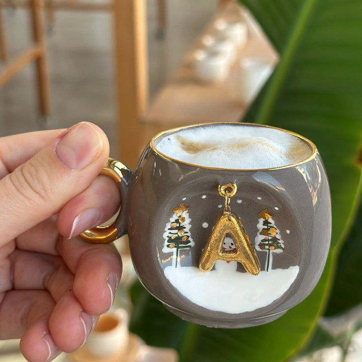 Winter Personalized Porcelain Turkish Coffee Cup Taupe  130 ml / 4.4 oz