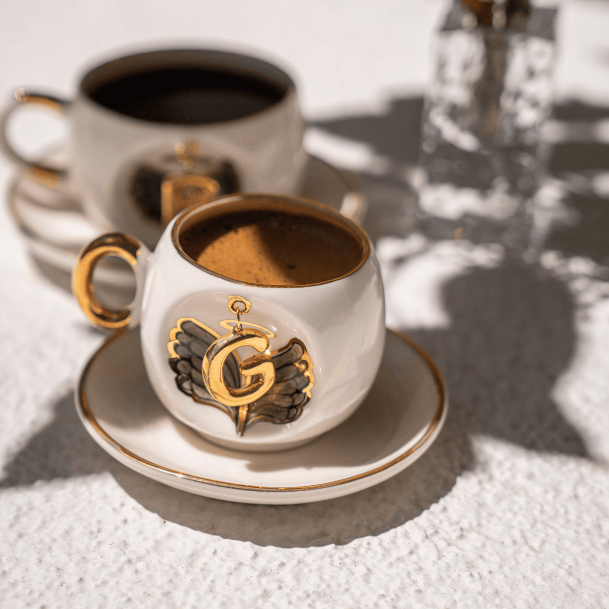 Black Angel Wing personalized porcelain Turkish coffee cup