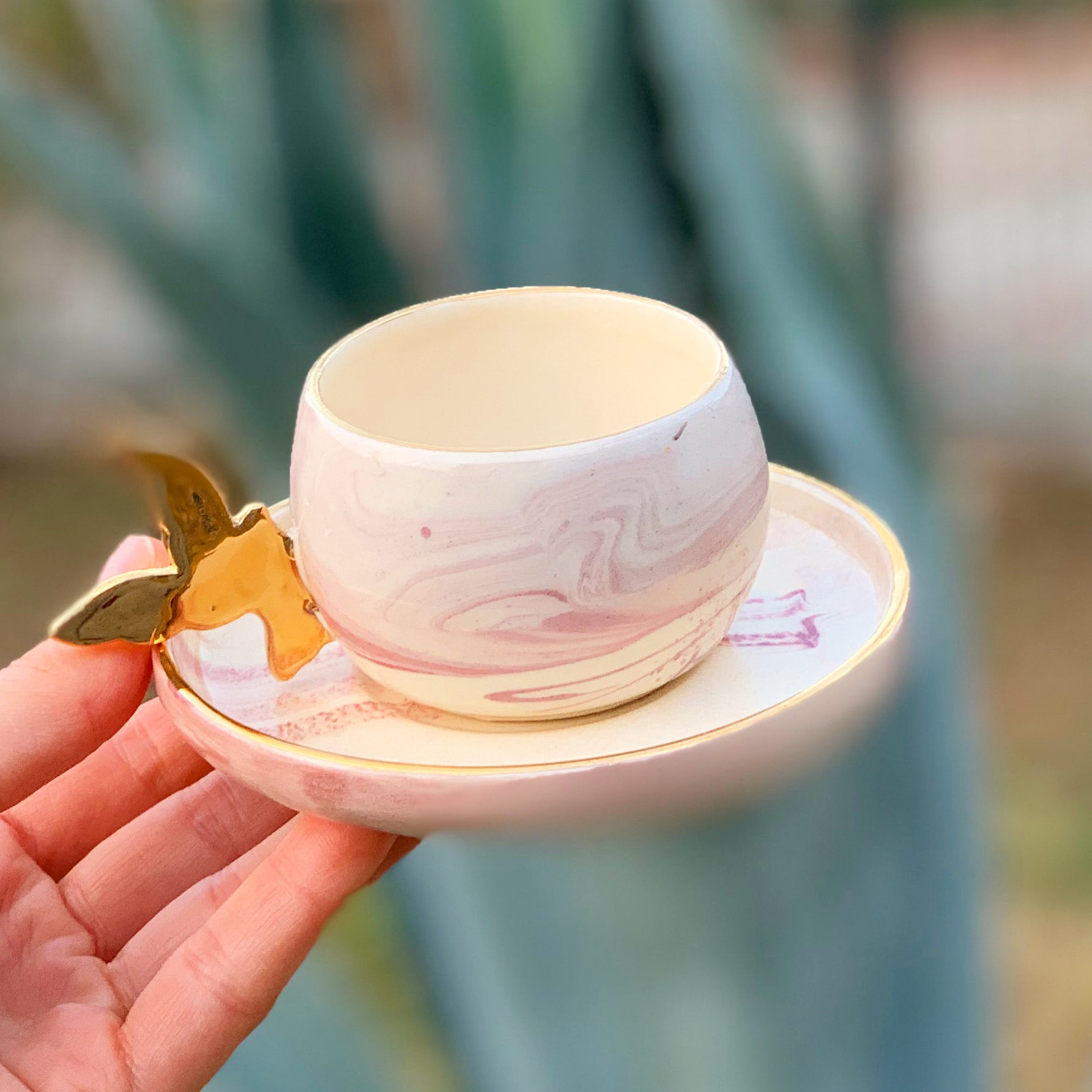 Fale Series Coffee Cup with Bird Handle Pink