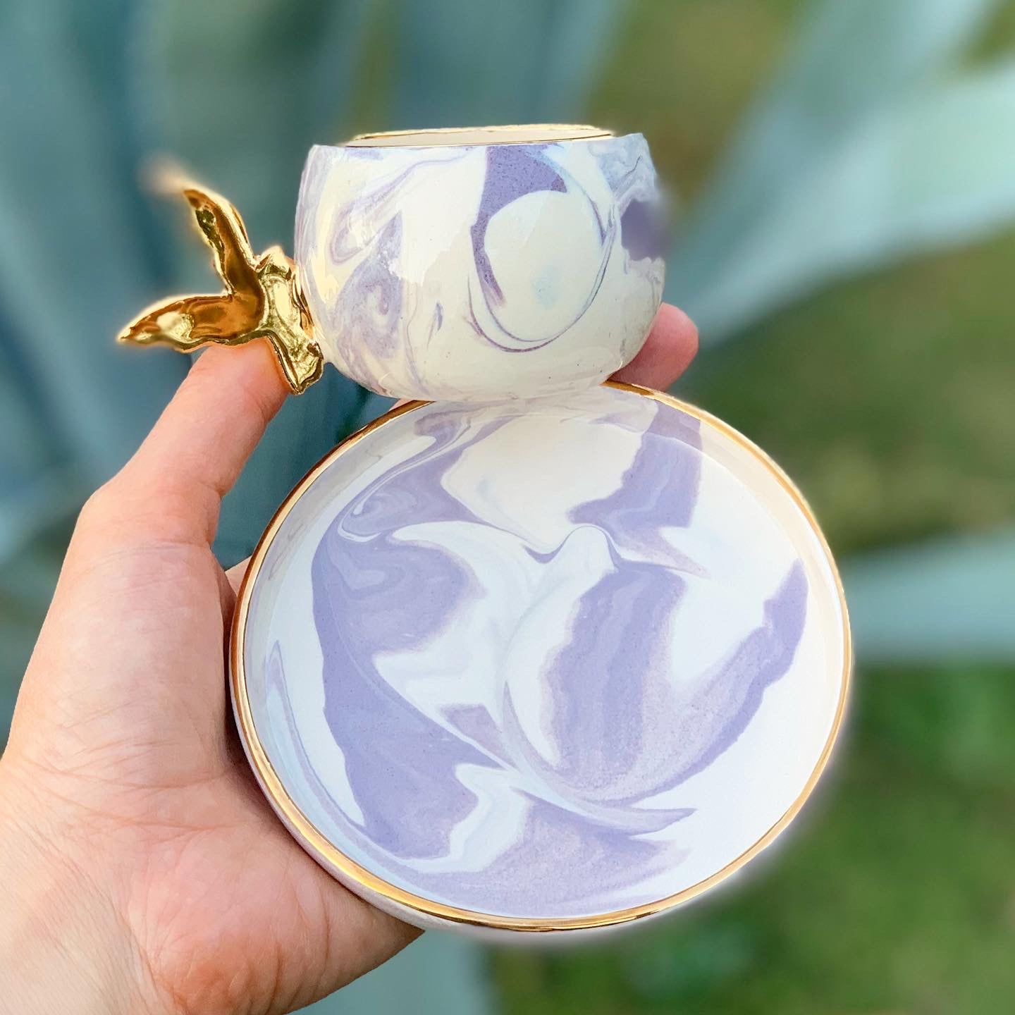 Fale Series Coffee Cup with Bird Handle Lilac